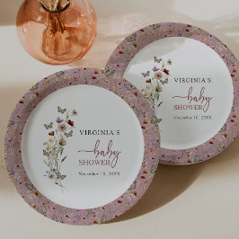Plato De Papel Baby Shower Pink Wildflower