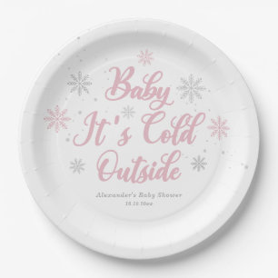 Plato De Papel Baby Shower Pink Winter Wonderland