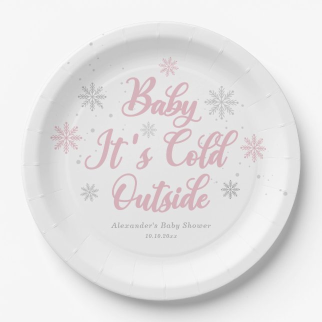 Plato De Papel Baby Shower Pink Winter Wonderland (Anverso)