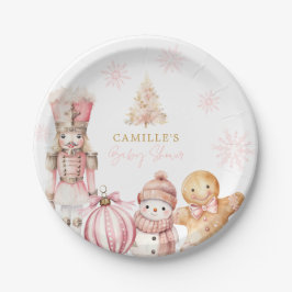 Plato De Papel Baby Shower Pink Winter Wonderland