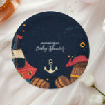 Plato De Papel Baby Shower pirata náutico azul naval<br><div class="desc">Añade un toque de magia marítima a tu ducha de bebé con nuestro Ahoy Es un Boy Pirate Ship Nautical Paper Plates! Estos deliciosos platos tienen un encantador diseño de barcos piratas, detalles náuticos como anclas y olas, y un divertido mensaje de "Ahoy es un chico". Perfecto para servir aperitivos,...</div>