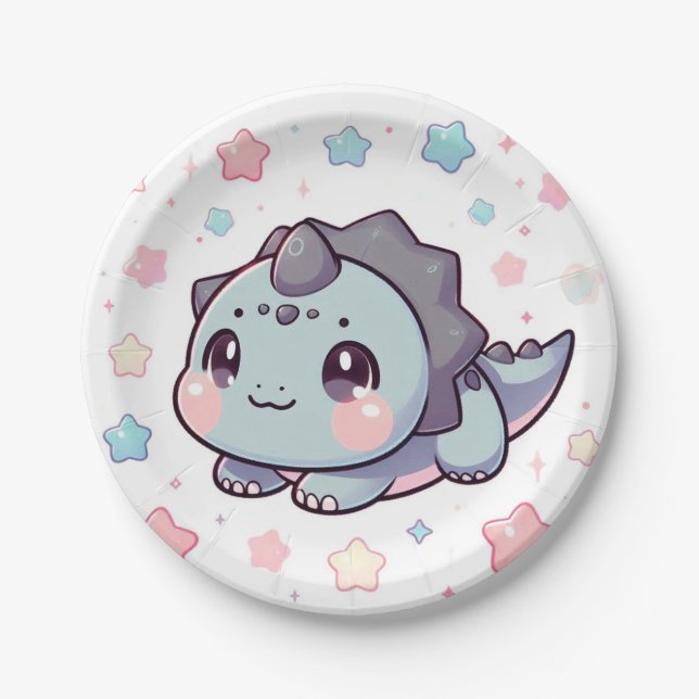 Plato De Papel Baby Shower prehistórico elegante de dinosaurios (Anverso)