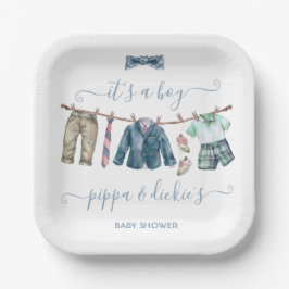 Plato De Papel Baby Shower Preppy Boy clothesline