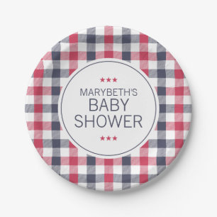 Plato De Papel Baby Shower preppy rojo, blanco y azul