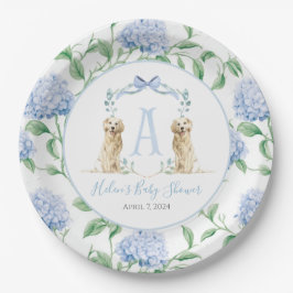 Plato De Papel Baby Shower Preppy Southern Blue Boy Dog