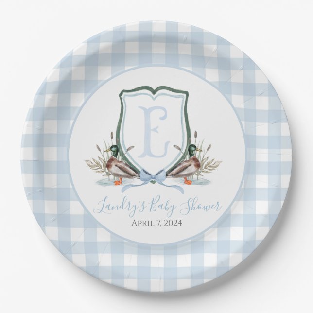Plato De Papel Baby Shower Preppy Southern Blue Boy Duck (Anverso)