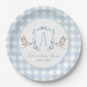 Plato De Papel Baby Shower Preppy Southern Blue Boy Stork