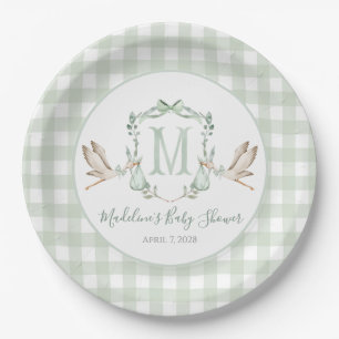Plato De Papel Baby Shower Preppy Southern Green Stork