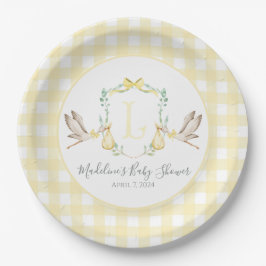 Plato De Papel Baby Shower Preppy Southern Yellow Stork