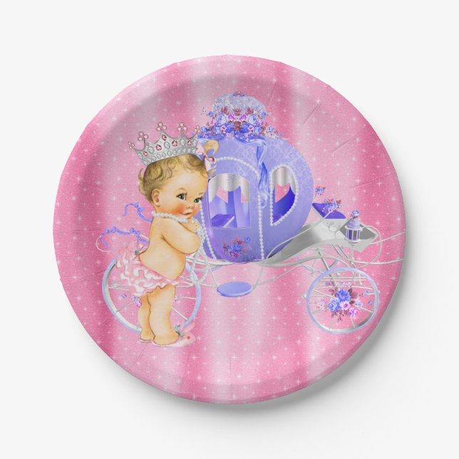 Plato De Papel Baby Shower Princesa rosa y morada (Anverso)