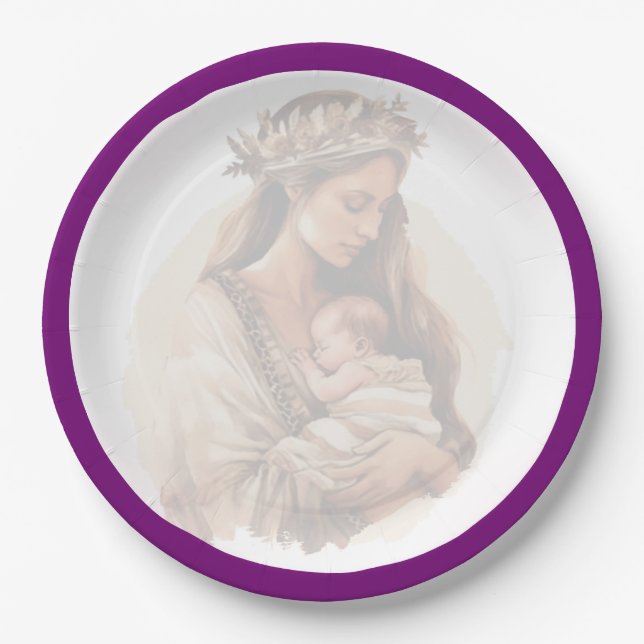 Plato De Papel Baby Shower Purple Boho (Anverso)