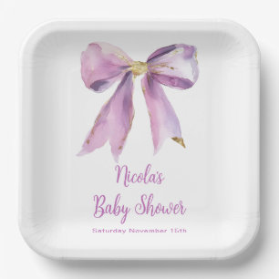 Plato De Papel Baby Shower Purple Coquette Bow