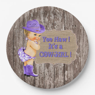 Plato De Papel Baby Shower Purple Cowgirl