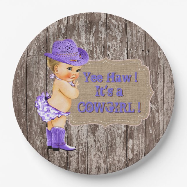Plato De Papel Baby Shower Purple Cowgirl (Anverso)