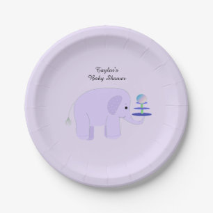 Plato De Papel Baby Shower Purple Elephant