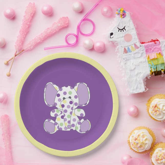 Plato De Papel Baby Shower Purple Elephant (Fiesta)