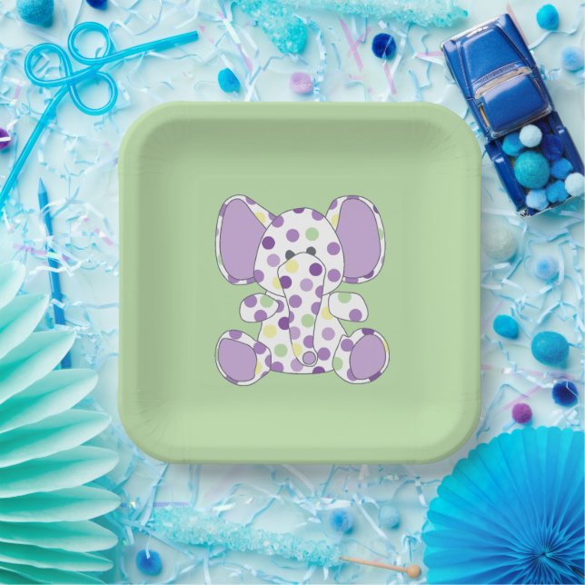 Plato De Papel Baby Shower Purple Elephant (Fiesta)
