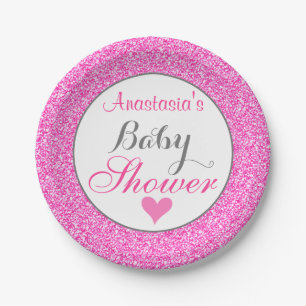 Plato De Papel Baby Shower Purpurina rosado caliente de la prince