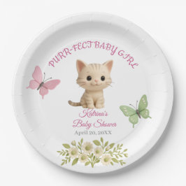 Plato De Papel Baby Shower Purr-fect Baby Girl Kitten