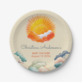 Plato De Papel Baby Shower Retro Gris Amarillo Sunshine and Cloud