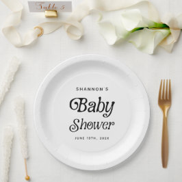 Plato De Papel Baby Shower retro mínimo en blanco y negro