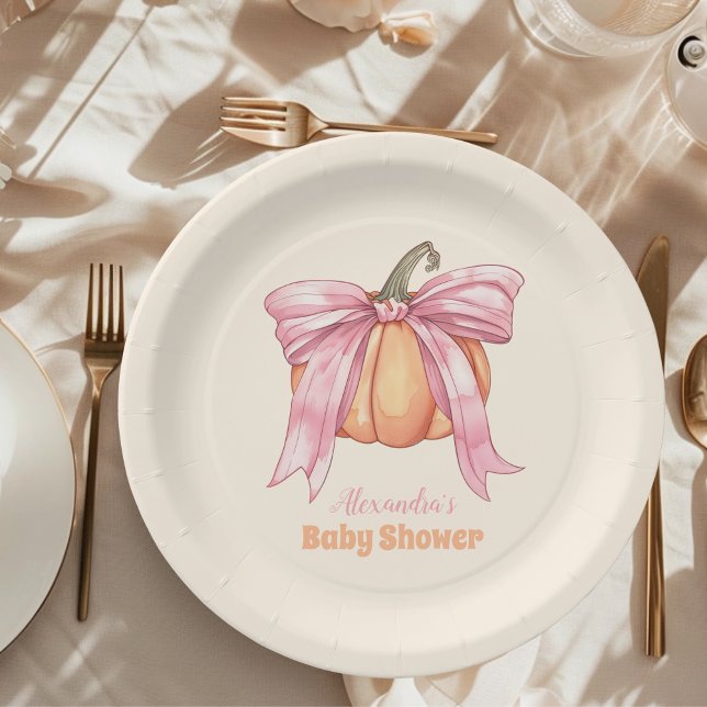 Plato De Papel Baby Shower Retro Pink Bow (Subido por el creador)