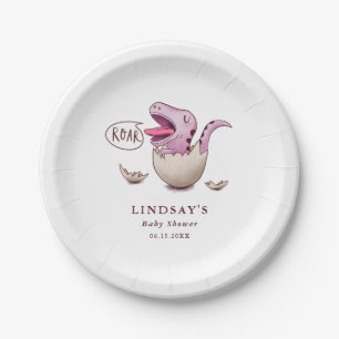 Plato De Papel Baby Shower ROAR de dinosaurio rosado