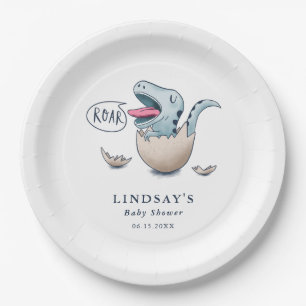 Plato De Papel Baby Shower ROAR de dinosaurios azules
