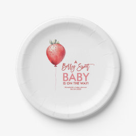 Plato De Papel Baby Shower rojo y rosa con globo de fresa