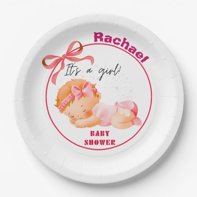 Plato De Papel Baby Shower Rosa, Baby Shower Niña (Anverso)