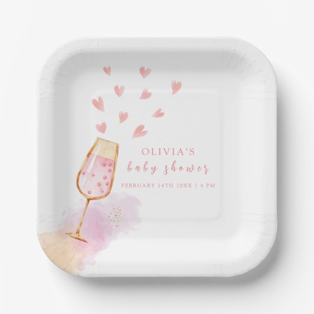 Plato De Papel Baby Shower Rosa Champagne Valentina (Anverso)