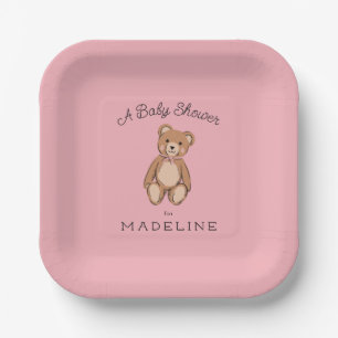 Plato De Papel Baby Shower rosa clásico de Teddy Bear