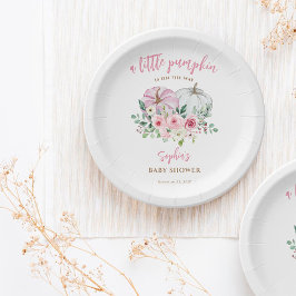 Plato De Papel Baby Shower rosa de calabaza pequeña