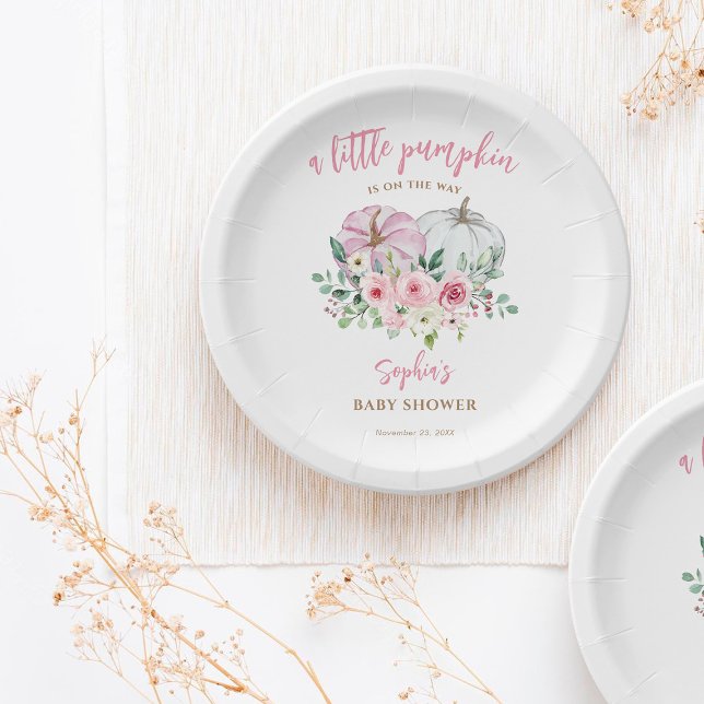 Plato De Papel Baby Shower rosa de calabaza pequeña (Subido por el creador)