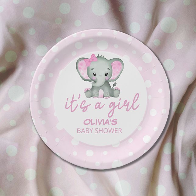 Plato De Papel Baby Shower rosa de elefante lindo (Subido por el creador)