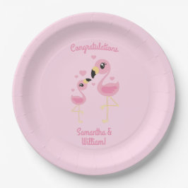 Plato De Papel Baby Shower rosa Flamingo