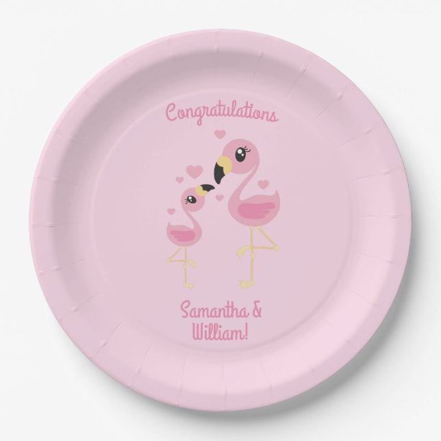 Plato De Papel Baby Shower rosa Flamingo (Anverso)