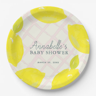 Plato De Papel Baby Shower rosa limón pintado a mano