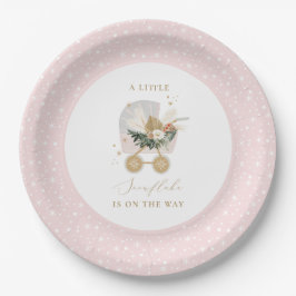 Plato De Papel Baby Shower Rosa Little Snowflake