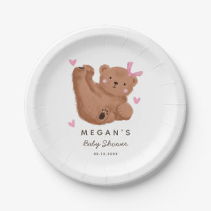 Plato De Papel Baby Shower rosado de oso de oso trasero