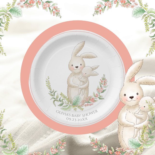Plato De Papel Baby Shower rosado personalizado de conejito anima (Subido por el creador)