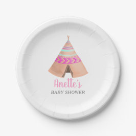Plato De Papel Baby Shower rosado tribal Teepee