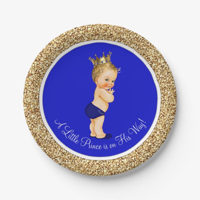 Plato De Papel Baby Shower Royal Blue Prince (Anverso)