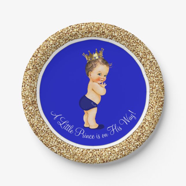 Plato De Papel Baby Shower Royal Blue Prince (Anverso)