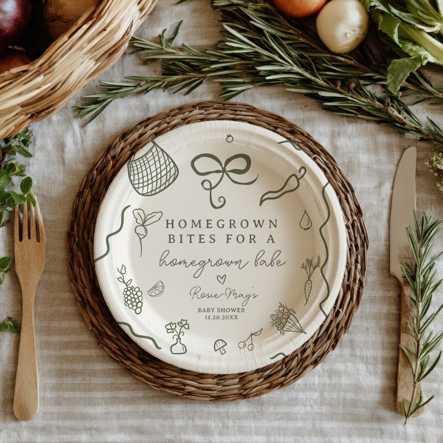 Plato De Papel Baby Shower Rustic Farmer de producción local (Locally Grown Baby Shower Rustic Farmer’s Market Paper Plates)
