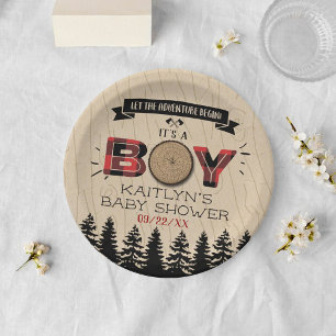 Plato De Papel Baby Shower Rustic Forest Plaid Lumberjack Boys