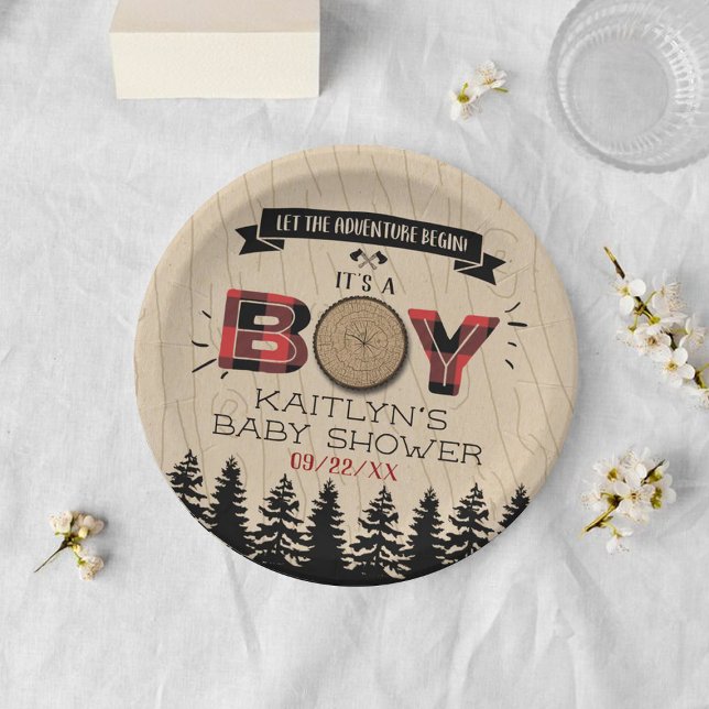 Plato De Papel Baby Shower Rustic Forest Plaid Lumberjack Boys (Subido por el creador)
