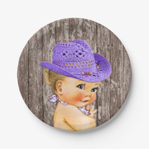 Plato De Papel Baby Shower Rustic Purple Cowgirl