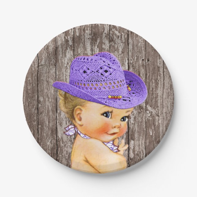 Plato De Papel Baby Shower Rustic Purple Cowgirl (Anverso)