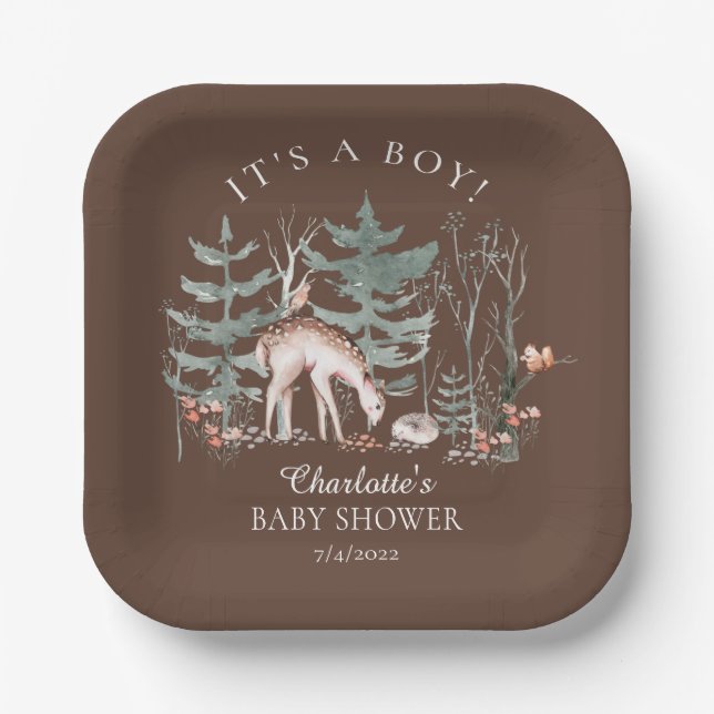 Plato De Papel Baby Shower Rustic Woodland Forest Animals (Anverso)